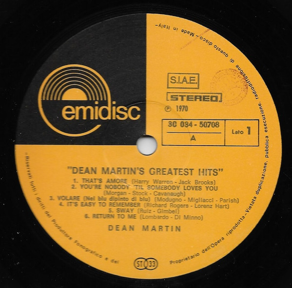 Dean Martin - Dean Martin's Greatest Hits | Emidisc (3C 034 - 50708) - 4