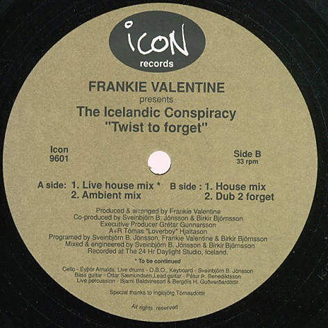 Frankie Valentine & The Icelandic Conspiracy - Twist To Forget | Icon Records (ICON 9601) - main Frankie Valentine & The Icelandic Conspiracy - Twist To Forget | Icon Records (ICON 9601) - main