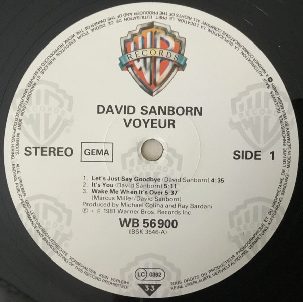 David Sanborn - Voyeur | Warner Bros. Records (WB 56 900) - 2 David Sanborn - Voyeur | Warner Bros. Records (WB 56 900) - 2