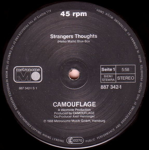 Camouflage - Strangers Thoughts | Metronome (887 342-1) - 3