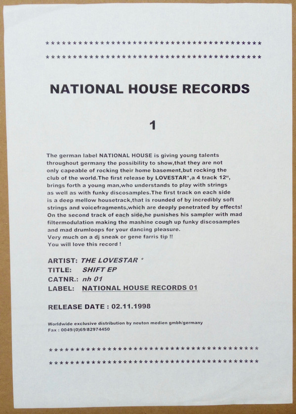 The Lovestar - Shift EP | National House (NH 01) - 3