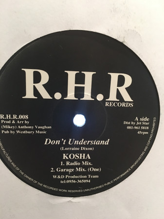 Kosha - Don't Understand | R.H.R Records (R.HR.008) - main