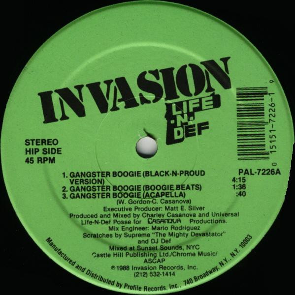 Life-N-Def - Gangster Boogie | Invasion Recordings (PAL-7226)