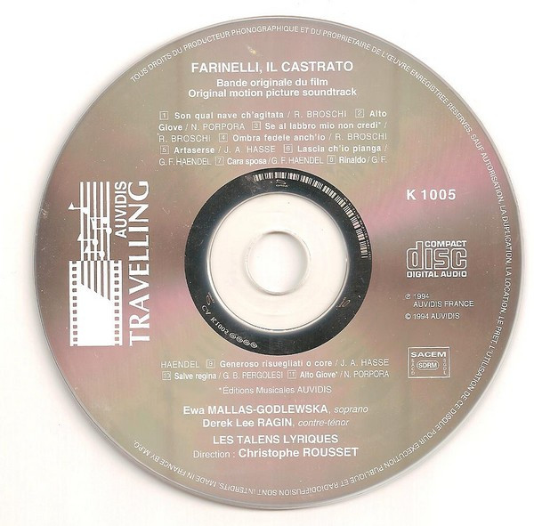 Christophe Rousset - Farinelli, Il Castrato (Bande Originale Du Film - Original Motion Picture Soundtrack) | Auvidis Travelling (K 1005) - 3 Christophe Rousset - Farinelli, Il Castrato (Bande Originale Du Film - Original Motion Picture Soundtrack) | Auvidis Travelling (K 1005) - 3