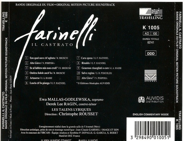 Christophe Rousset - Farinelli, Il Castrato (Bande Originale Du Film - Original Motion Picture Soundtrack) | Auvidis Travelling (K 1005) - 2 Christophe Rousset - Farinelli, Il Castrato (Bande Originale Du Film - Original Motion Picture Soundtrack) | Auvidis Travelling (K 1005) - 2