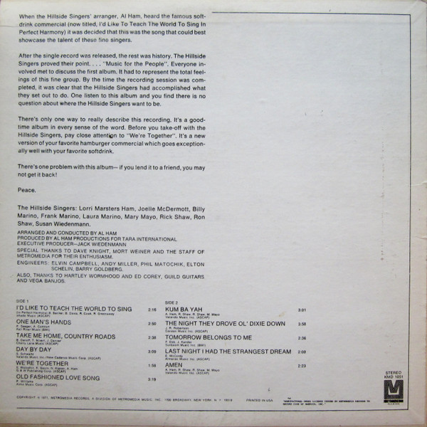The Hillside Singers - I'd Like To Teach The World To Sing | Metromedia Records (KMD 1051) - 2 The Hillside Singers - I'd Like To Teach The World To Sing | Metromedia Records (KMD 1051) - 2