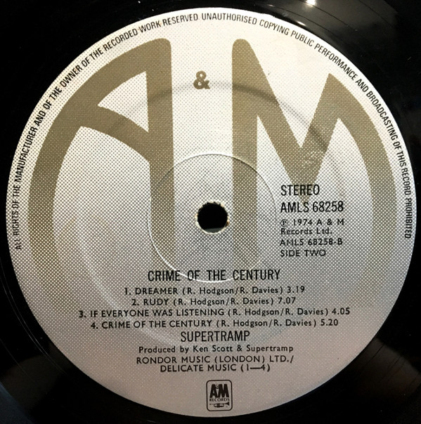Supertramp - Crime Of The Century | A&M Records (AMLS 68258) - 4
