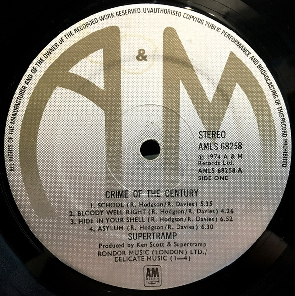 Supertramp - Crime Of The Century | A&M Records (AMLS 68258) - 3