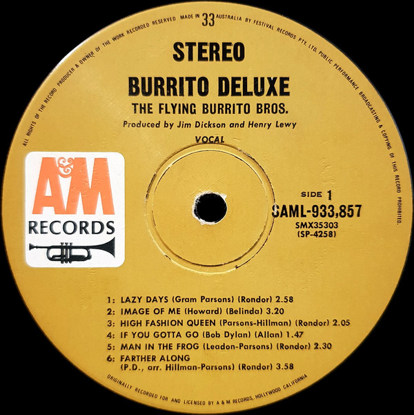 The Flying Burrito Bros - Burrito Deluxe | A&M Records (SAML-933857) - 3