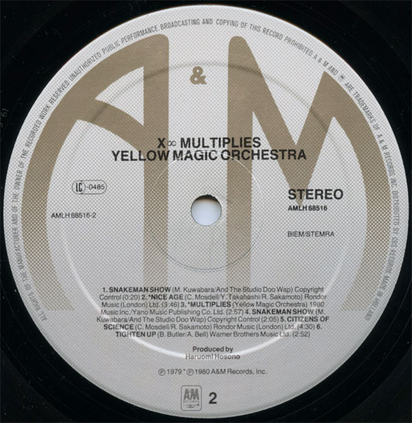 Yellow Magic Orchestra - X∞Multiplies | A&M Records (AMLH 68516) - 4