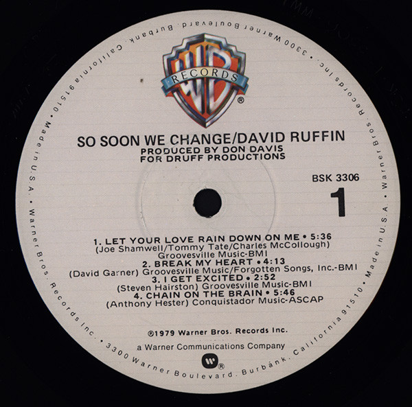 David Ruffin - So Soon We Change | Warner Bros. Records (BSK 3306) - 3