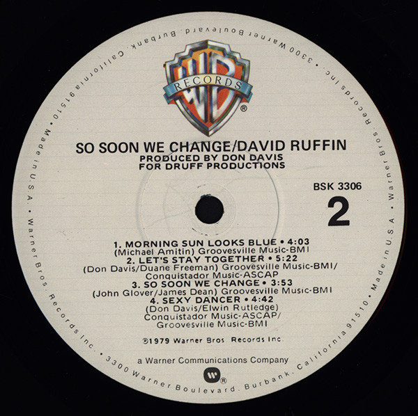 David Ruffin - So Soon We Change | Warner Bros. Records (BSK 3306) - 4