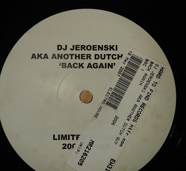 DJ Jeroenski Aka Another Dutch Guy - Back Again | Not On Label (12Bac001) - main