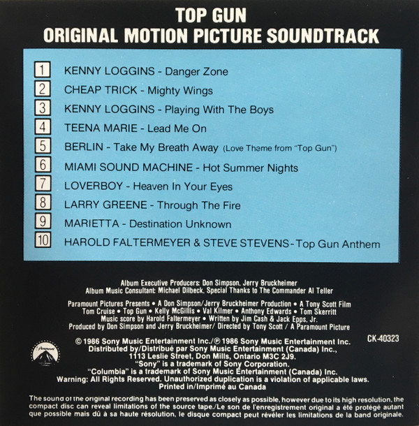 Various - Top Gun Original Motion Picture Soundtrack | Columbia (CK 40323) - 3 Various - Top Gun Original Motion Picture Soundtrack | Columbia (CK 40323) - 3
