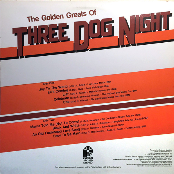 Three Dog Night - The Golden Greats Of Three Dog Night | Pickwick (SPC-3664) - 2