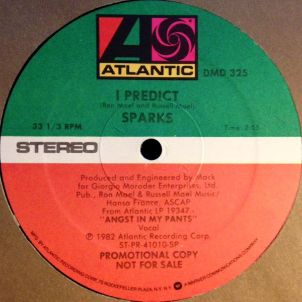 Sparks - I Predict | Atlantic (DMD 325) - main