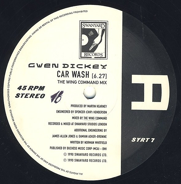 Gwen Dickey - Car Wash / Wishing On A Star | Swanyard Records Ltd (SYRT 7) - 2 Gwen Dickey - Car Wash / Wishing On A Star | Swanyard Records Ltd (SYRT 7) - 2