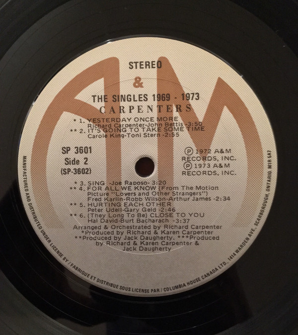 Carpenters - The Singles 1969-1973 [Vinyl] | A&M Records (SP 3601) - 4