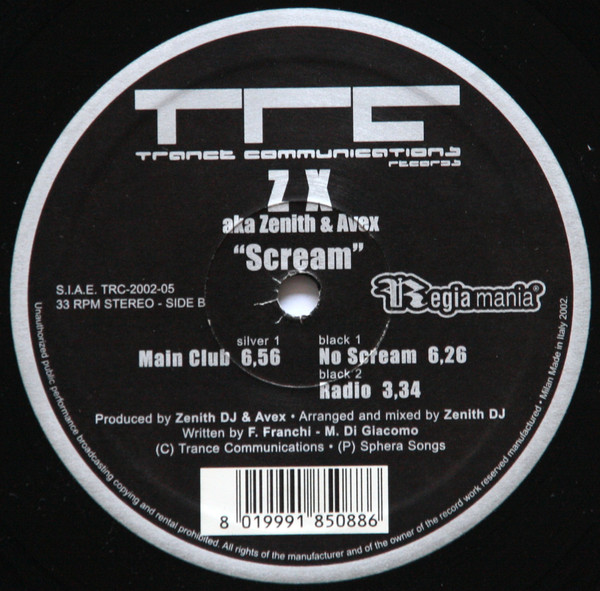 ZX aka Zenith vs Avex - Scream | Trance Communications Records (TRC-2002-05) - 3