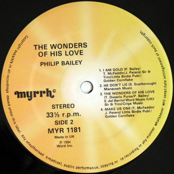 Philip Bailey - The Wonders Of His Love | Myrrh (MYR 1181) - 4
