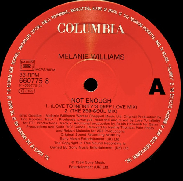 Melanie Williams - Not Enough? | Columbia (660775 8) - 3