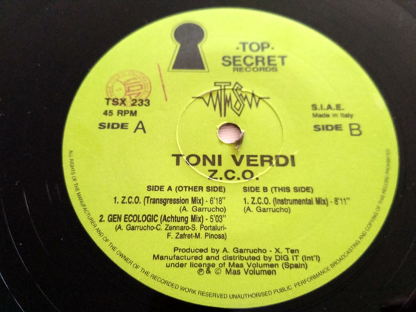 Tony Verdi - Z.C.O. | Top Secret Records (TSX 233)