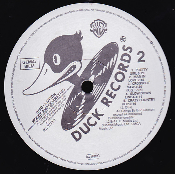 Eric Clapton - Money And Cigarettes | Duck Records (92.3773-1) - 4