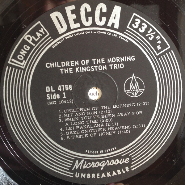 The Kingston Trio - Children Of The Morning | Decca (DL 4758) - 3 The Kingston Trio - Children Of The Morning | Decca (DL 4758) - 3
