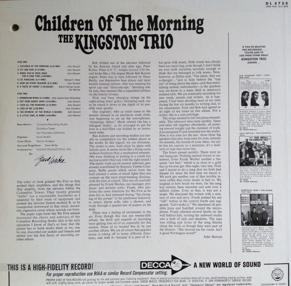 The Kingston Trio - Children Of The Morning | Decca (DL 4758) - 2 The Kingston Trio - Children Of The Morning | Decca (DL 4758) - 2