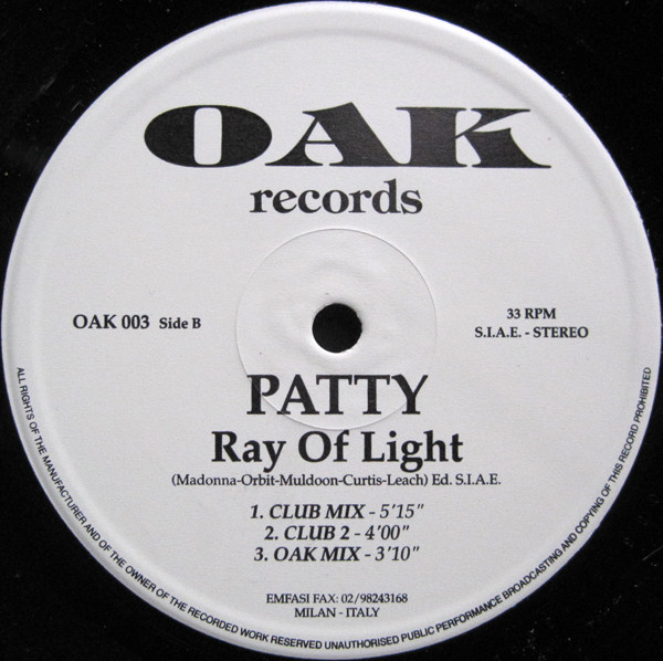 Patty - Ray Of Light | OAK Records (OAK 003) - 2 Patty - Ray Of Light | OAK Records (OAK 003) - 2