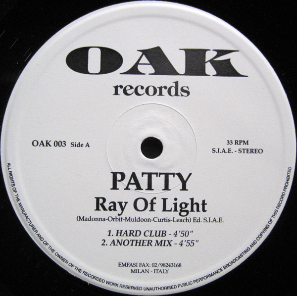 Patty - Ray Of Light | OAK Records (OAK 003) - main Patty - Ray Of Light | OAK Records (OAK 003) - main