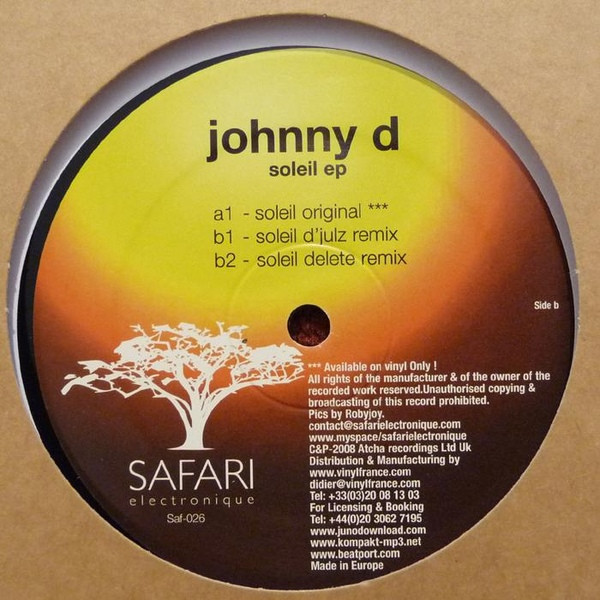 Johnny D - Soleil EP | Safari Electronique (Saf-026) - main Johnny D - Soleil EP | Safari Electronique (Saf-026) - main