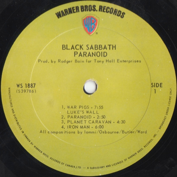 Black Sabbath - Paranoid | Warner Bros. Records (WS 1887) - 5 Black Sabbath - Paranoid | Warner Bros. Records (WS 1887) - 5