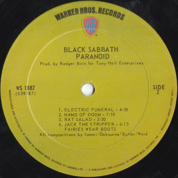 Black Sabbath - Paranoid | Warner Bros. Records (WS 1887) - 6 Black Sabbath - Paranoid | Warner Bros. Records (WS 1887) - 6
