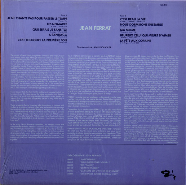 Jean Ferrat - La Chanson Francaise 3 | Barclay (920493) - 2 Jean Ferrat - La Chanson Francaise 3 | Barclay (920493) - 2