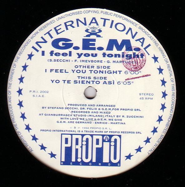 G.E.M. - I Feel You Tonight | Propio Records (PRI 2002) - 2 G.E.M. - I Feel You Tonight | Propio Records (PRI 2002) - 2
