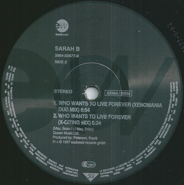 Sarah B - Who Wants To Live Forever | EastWest (3984-20677-0) - 3