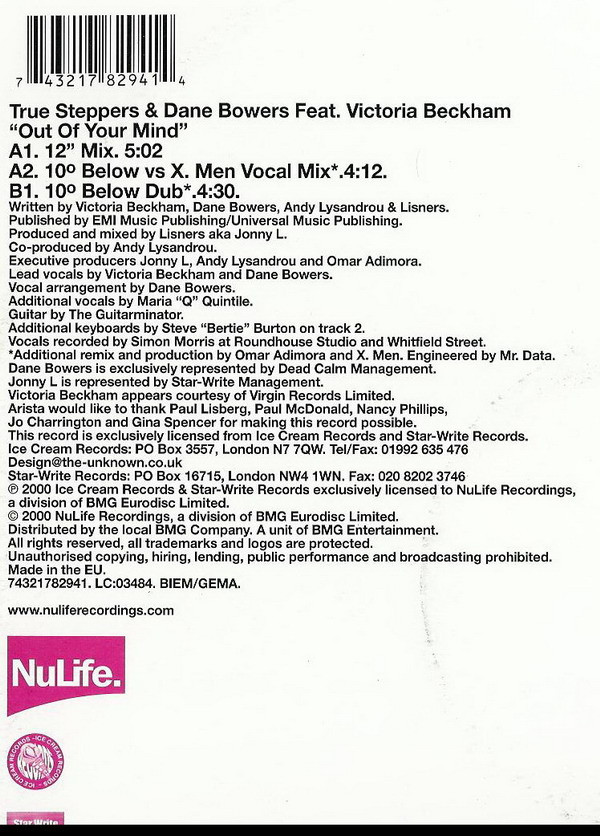 True Steppers & Dane Bowers Feat. Victoria Beckham - Out Of Your Mind | NuLife (74321782941) - 4