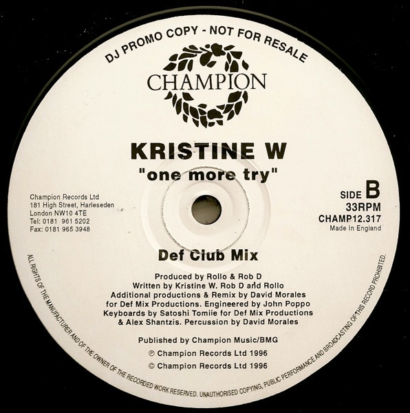 Kristine W - One More Try | Champion (CHAMP12.317) - 2