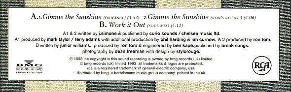 Curiosity - Gimme The Sunshine | RCA (74321 16860 1) - 2