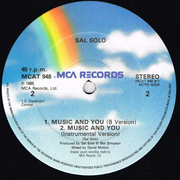 Sal Solo - Music And You | MCA Records (MCAT 946) - 4