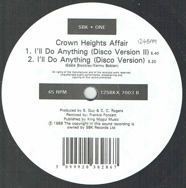 Crown Heights Affair - I'll Do Anything (Frankie Foncett Remixes) | SBK Records (12SBKX 7003) - 2