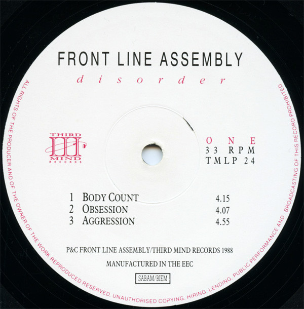 Front Line Assembly - Disorder | Third Mind Records (TMLP 24) - 3