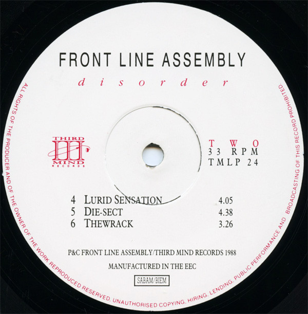 Front Line Assembly - Disorder | Third Mind Records (TMLP 24) - 4