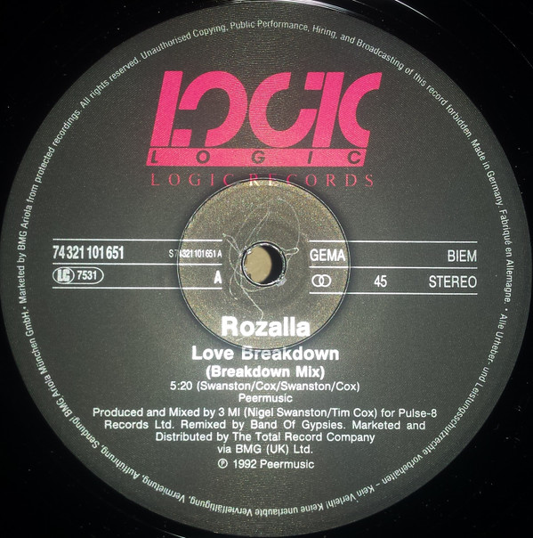Rozalla - Love Breakdown | Logic Records (74321 101 651) - 3