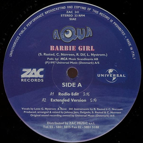 Aqua - Barbie Girl | Zac Records (ZAC 241) - 3 Aqua - Barbie Girl | Zac Records (ZAC 241) - 3