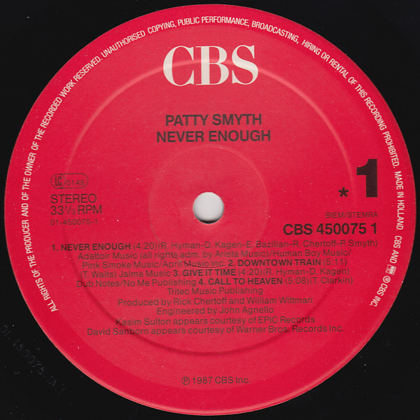 Patty Smyth - Never Enough | CBS (CBS 450075 1) - 3