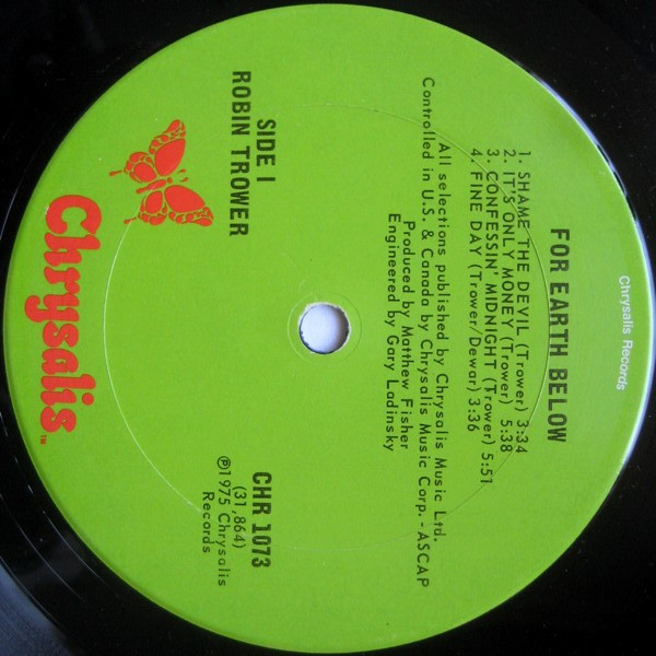 Robin Trower - For Earth Below | Chrysalis (CHR 1073) - 3 Robin Trower - For Earth Below | Chrysalis (CHR 1073) - 3