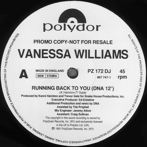 Vanessa Williams - Running Back To You | Polydor (PZ 172 DJ) - 2