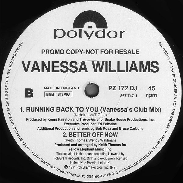 Vanessa Williams - Running Back To You | Polydor (PZ 172 DJ) - 3